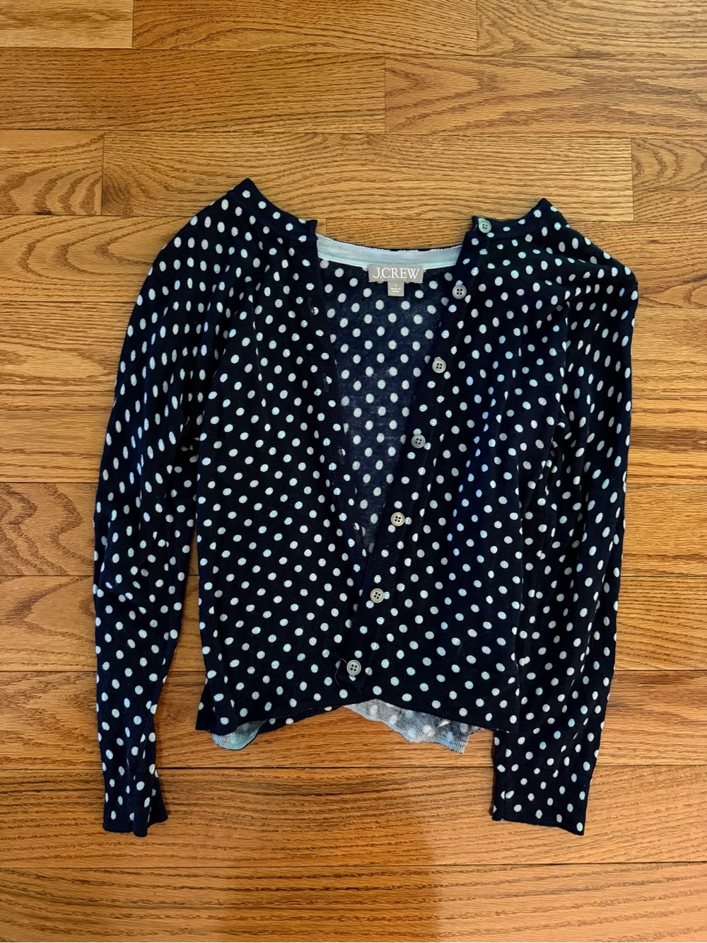 J. Crew Navy and Light Blue Polka Dot Cardigan